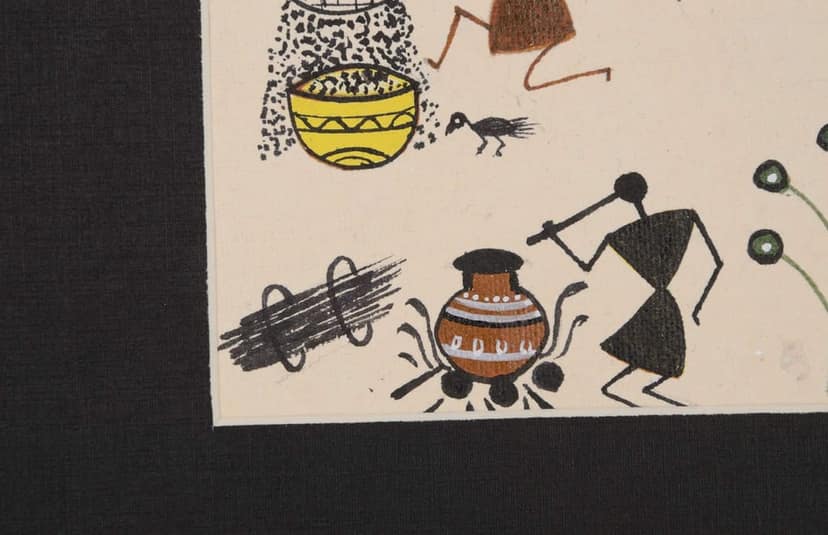 Cottage Paper Warli Painting (23 cm x 18 cm x 2 cm) view 2