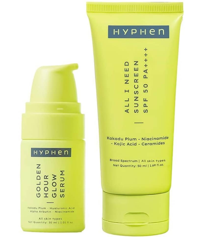 Hyphen Golden Hour Glow Serum 30ml & Hyphen All I Need Sunscreen SPF 50 PA++++ 50ml, (Pack of 2)