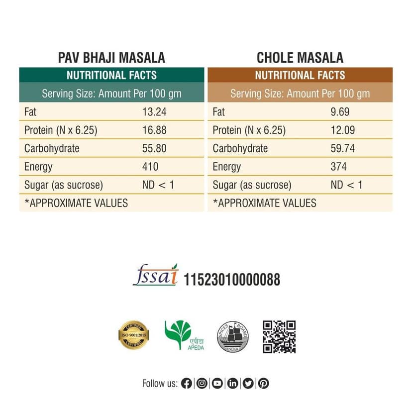 Pav Bhaji Masala & Chole Masala 1000g Combo Pack view 2