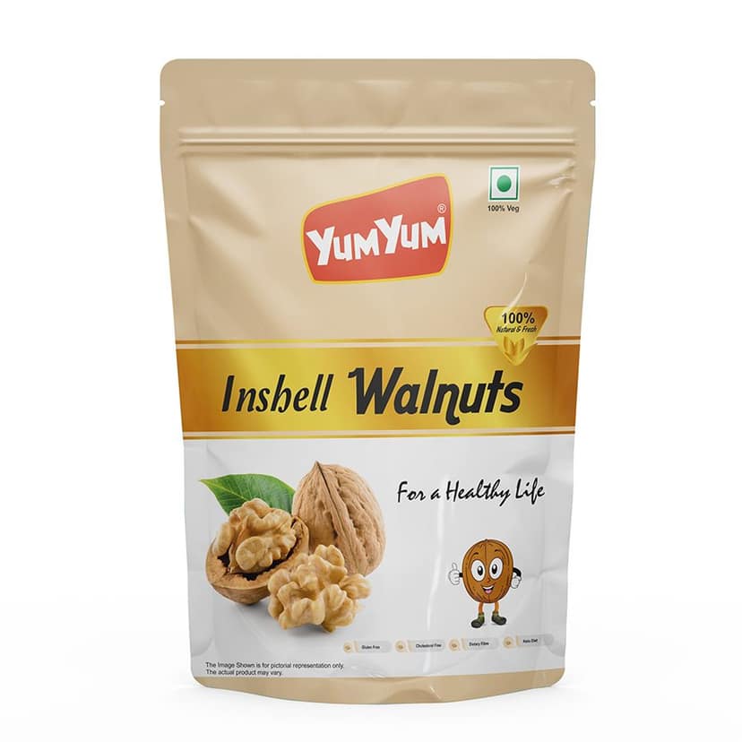YUM YUM Walnuts Fresh Akhrot Sabut Dry Fruits Whole Walnut with Shell - 500g