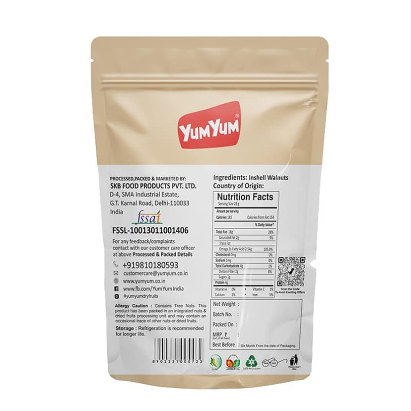 YUM YUM Walnuts Fresh Akhrot Sabut Dry Fruits Whole Walnut with Shell - 500g view 2