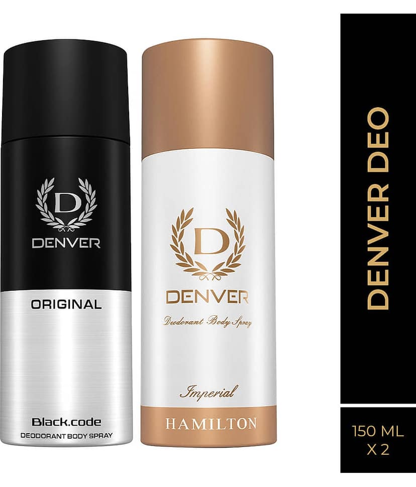 Denver Imperial & Black Code Original Long Lasting Deodorant Spray For Men 150 ml Each (Pack of 2)