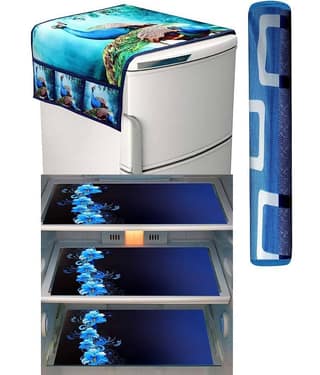 Crosmo Polyester Abstract Fridge Mat & Cover ( 99 53 ) Pack of 5 - Blue