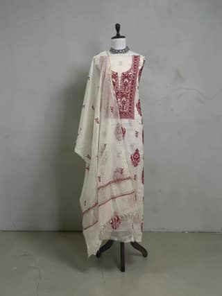 Hand-Embroidered Lucknow Chikankari Mul Cotton Unstitched Dress Material