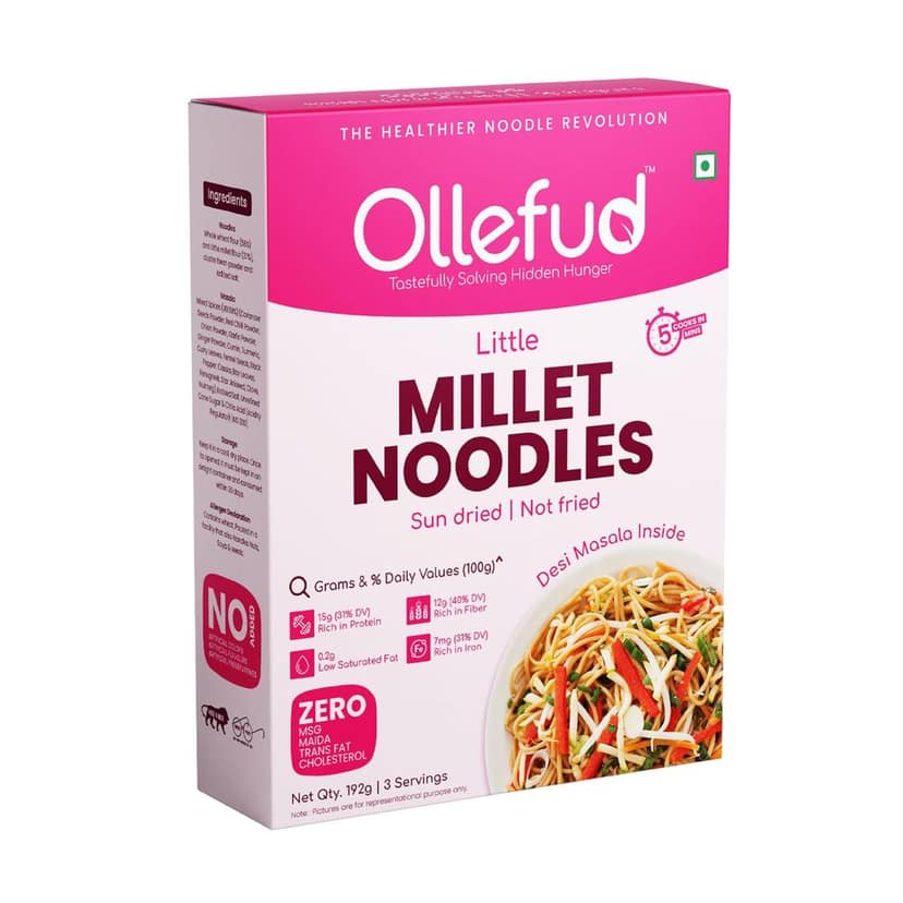 Ollefud Millet Hakka Noodles | Desi Masala | Sun Dried | No (Maida, MSG) | Protein & Fiber Rich | 192g