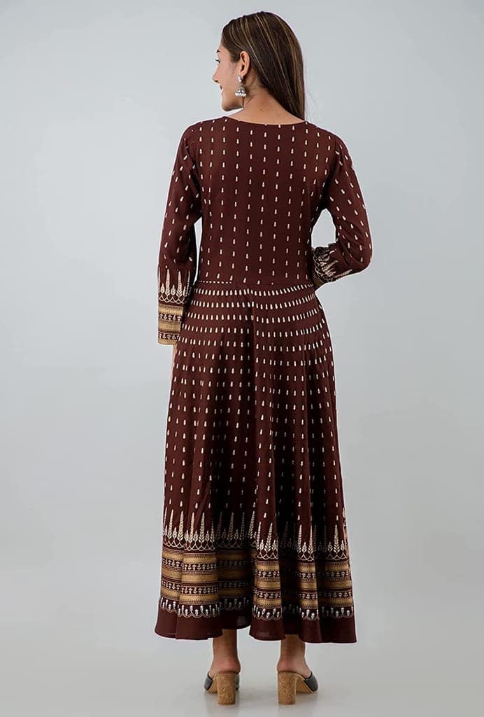 ATTIRIS Women's Rayon Printed Flared Ankle Length Anarkali Kurta, 3/4th Sleeve, 6 Meter Flairs view 2