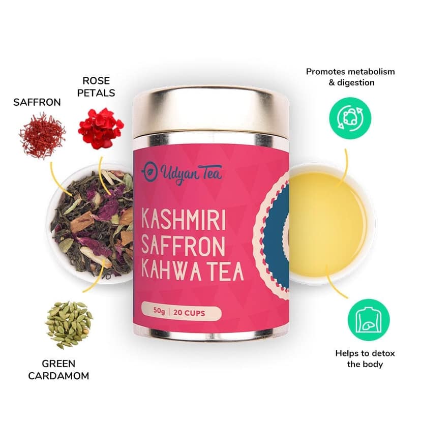 Udyan Tea | Best Seller Combo Pack | Kashmiri Saffron Kahwa | Lemongrass Tranquility Green Tea | Kadak Masala Chai | 100% Natural Loose Leaves view 2