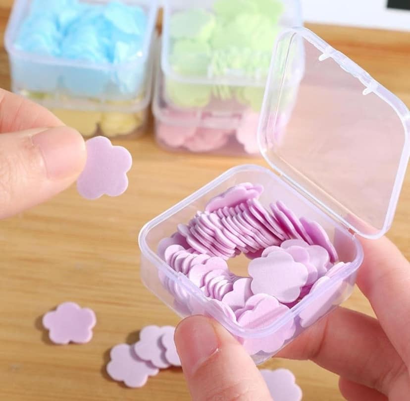 DHRUVINSRI Travel Paper soap Sheets Apple Shape Disposable Paper Soap Flakes Hand Cleaning Hand Toilet Paper Hand Foot Care Cleaners Washing (Mix Color) view 2