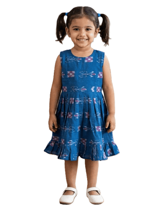 GHL GUENDICHAHAAT Sambalpuri Certified Handloom Cotton Girl's Frock | Ikat Ethnic Wear Dress for Kids | Comfortable Traditional Outfit for Girls