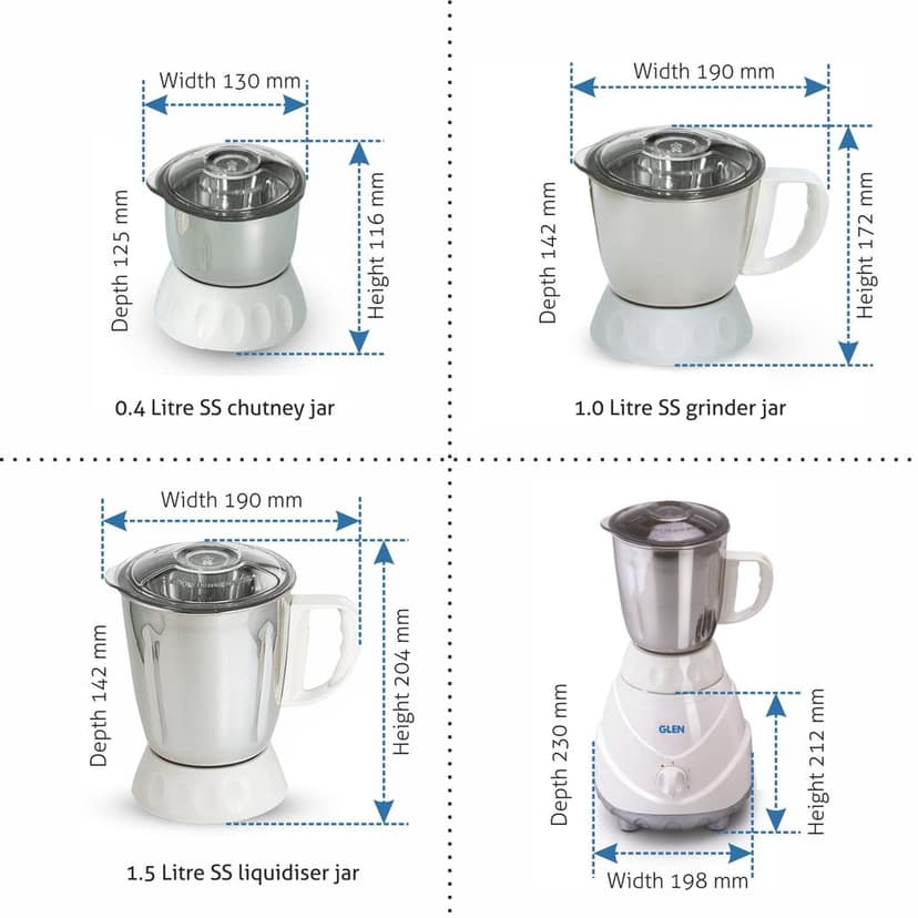Mixer Grinder 750W 100% Copper Motor, 3 Stainless Steel Liquidiser, Grinder and Chutney Jars - White (4022) view 2