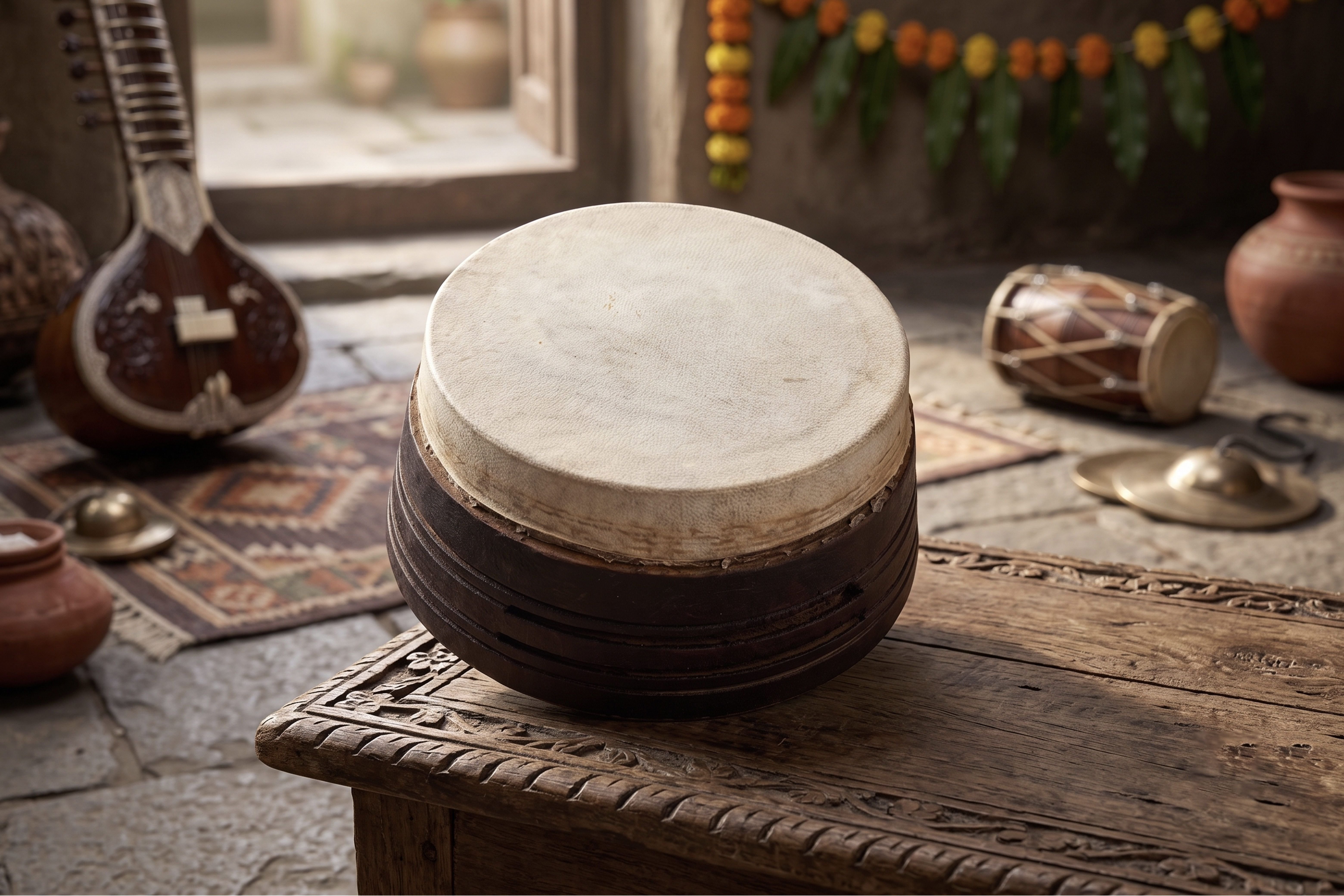 Traditional Khanjeri Musical Instrument for Folk and Cultural Performances