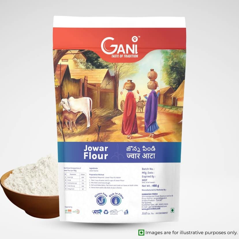 Gani Jowar Flour - 450g | Sorghum Millet Flour Gluten-Free & Rich in Fiber (pack of 3) (pack of 2)