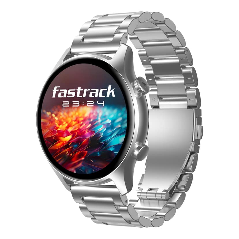 Fastrack Astor FR2 Pro 1.43" AMOLED Stainless Steel Smart Watch with SpO2, Heart Rate, BT Calling, Adaptive AOD, Functional Crown, AI Voice Assistant Smartwatch for Stylish Professionals (Silver) Fastrack Astor FR2 Pro 1.43" AMOLED Stainless Steel Smart