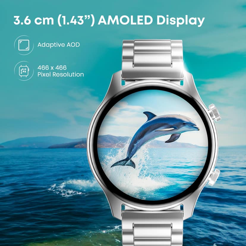Fastrack Astor FR2 Pro 1.43" AMOLED Stainless Steel Smart Watch with SpO2, Heart Rate, BT Calling, Adaptive AOD, Functional Crown, AI Voice Assistant Smartwatch for Stylish Professionals (Silver) Fastrack Astor FR2 Pro 1.43" AMOLED Stainless Steel Smart view 2