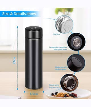 BAWALY Water Bottle with LED Temperature Display Black 500 mL Steel Water Bottle set of 1