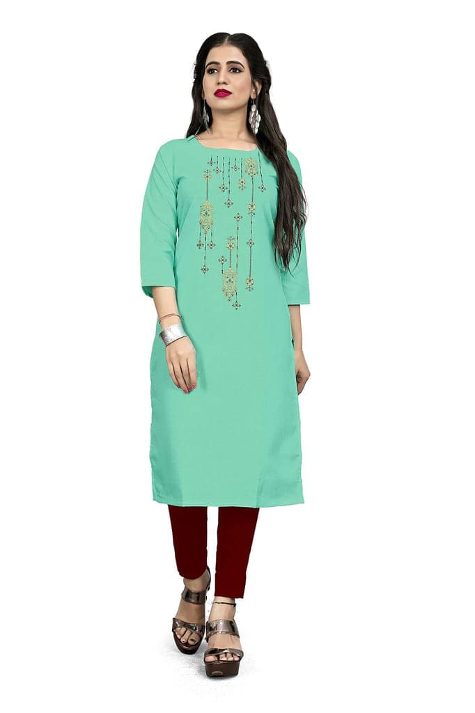 STYLEOO Ruby Slub Embroidered Straight Kurta for Women Pack of 2, LIGHT GREEN & PINK (M, L, XL, XXL) view 2