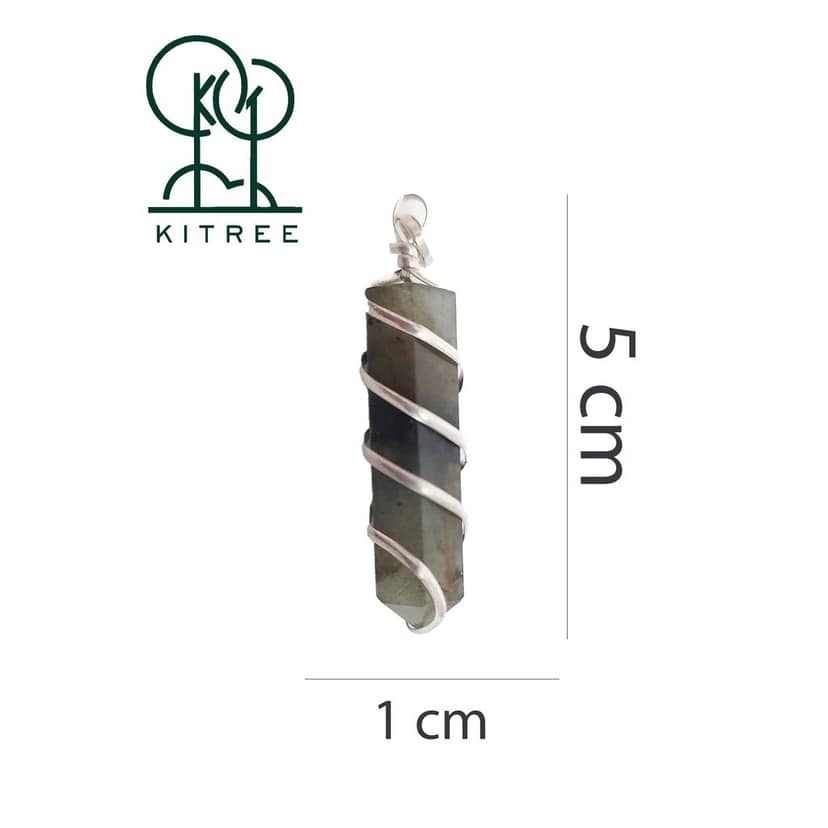 KITREE NATURAL LABRADORITE CRYSTAL STONE RECTANGLE PENDENT WITH CHAIN FOR UNISEX 5 CM APPROX. (COLOR GREY) (DESIGN 01) view 2