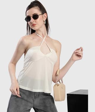 Bene Kleed Women's Nylon Drawstring Top ( Beige )