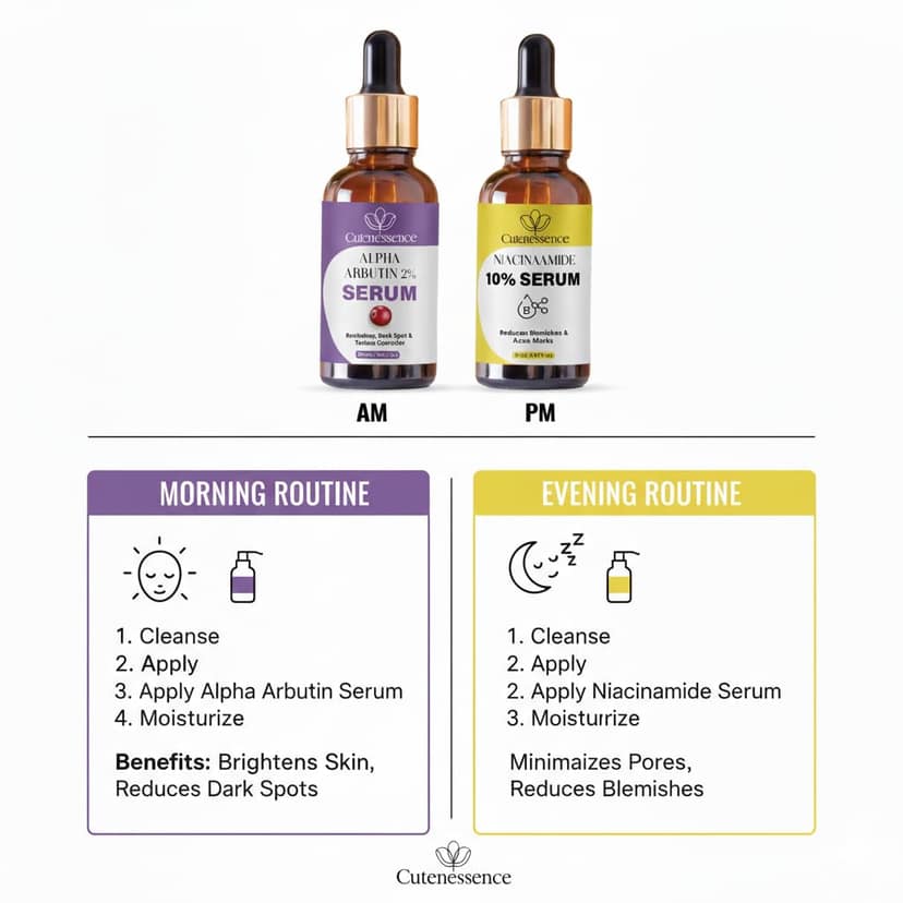 Cutenessence Alpha Arbutin 2% Serum & Niacinamide 10% Serum, AM/PM Routine, Dark Spot Corrector, 30ml Each view 2