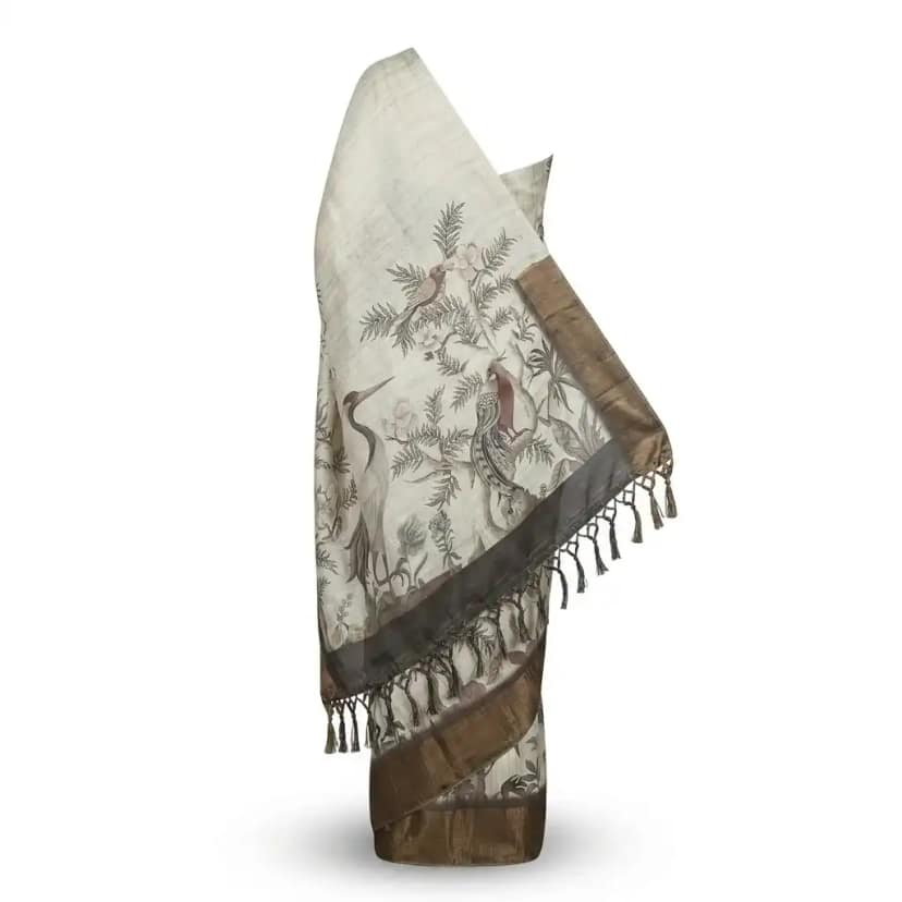 Sambalpuri Ivory Crane Motif Ikat Handloom Saree view 2
