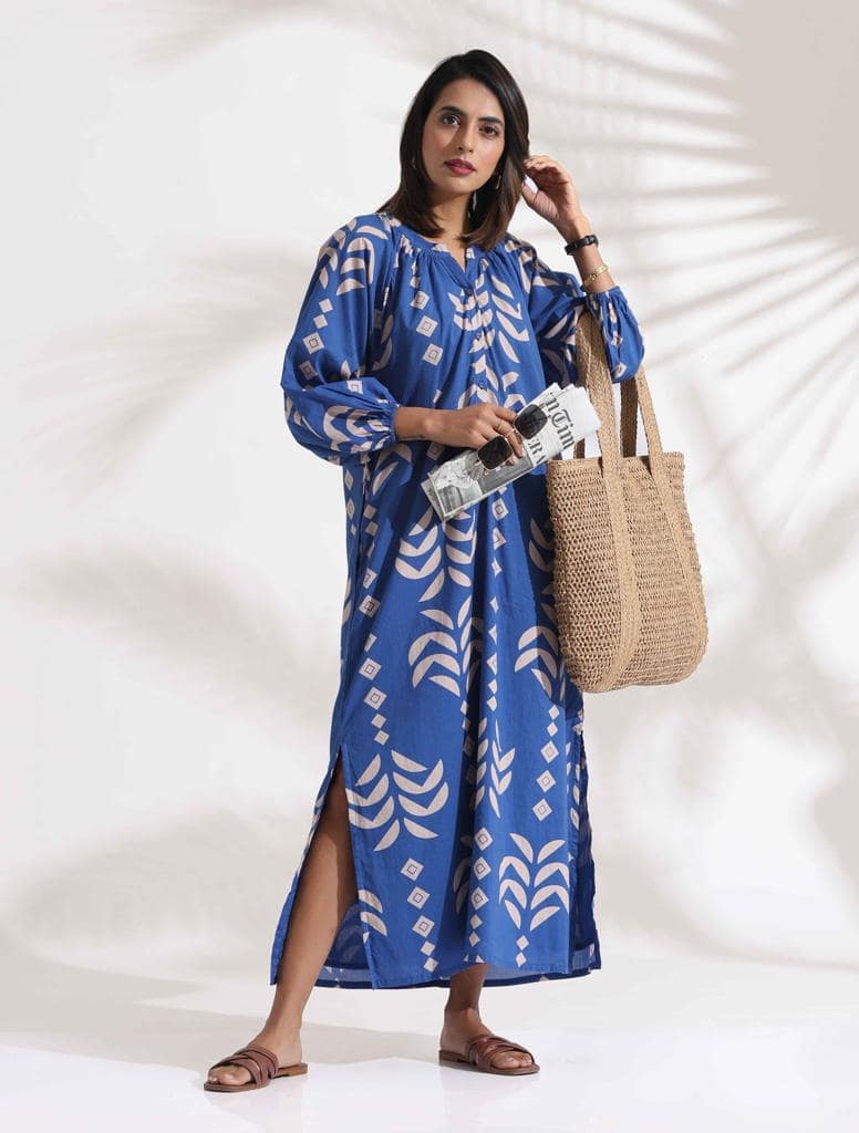 trueBrowns Blue Cotton Print Dress - Blue (6XL) view 2