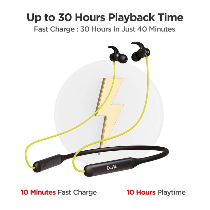 boAt Rockerz 330 | Bluetooth Earphone with Upto 30 Hours Nonstop Audio Bliss, Peerless Metallic Control Panel Blazing Yellow view 2