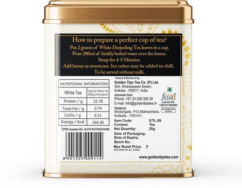 Golden Tips White Exotica Tea Loose Leaves Tin can (25 Gram, 12 cups) view 2