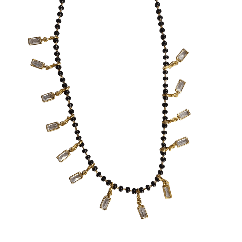 Modern Minimalist Black Bead and Solitaire Pendant Necklace (or Mangalsutra) & Contemporary/Minimalist/Daily Wear Mangalsutra or Choker Gold-toned or silver-toned metal view 2