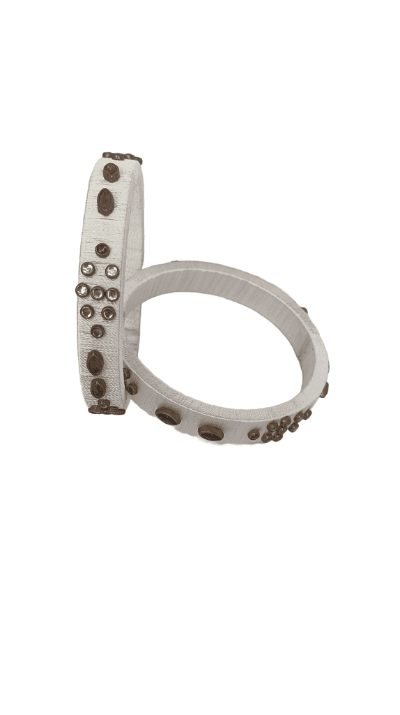 White Silk Thread Bangle with Stone Work view 2