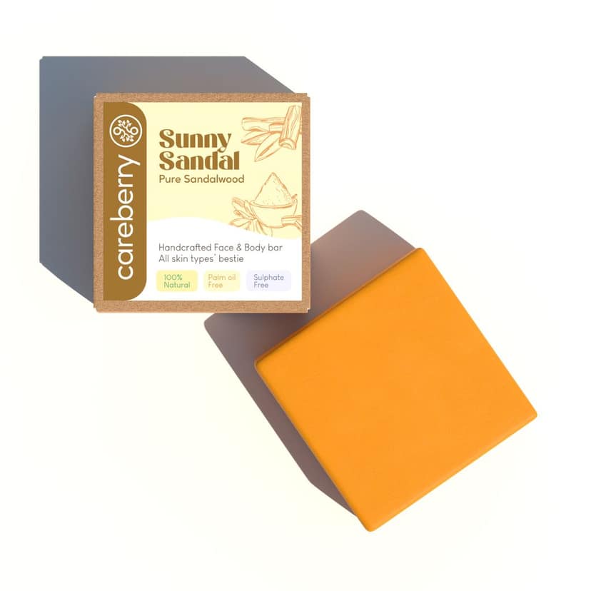 Careberry's Sunny Sandal Brightening Handcrafted Face & Body Bar | Illuminate with Sandalwood Secrets 100gm view 2