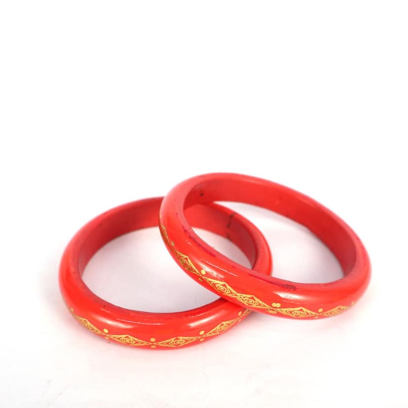 FHS Rajasthani Design Lac Bangles Set - Red view 2