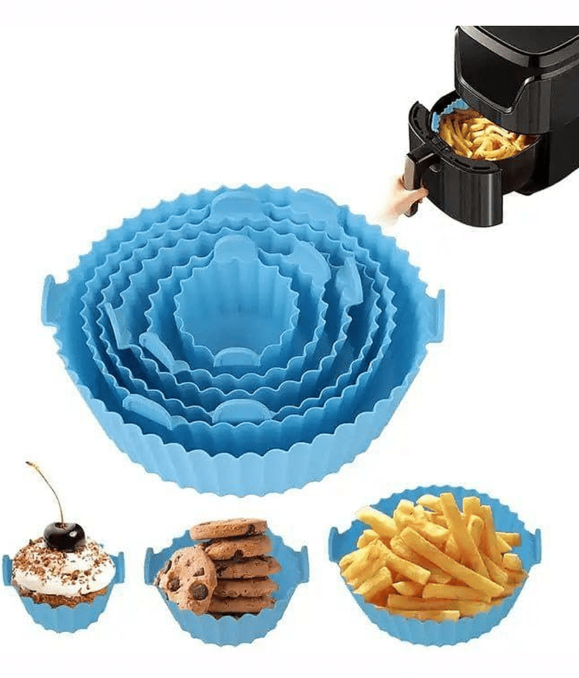 6 pcs. Reusable Air Fryer Silicone Pot Liners | Non-Stick Heat-Resistant Basket Baking Trays | Airfryer Oven Accessories | Dishwasher Safe | Multicolor | (Pack of 1)