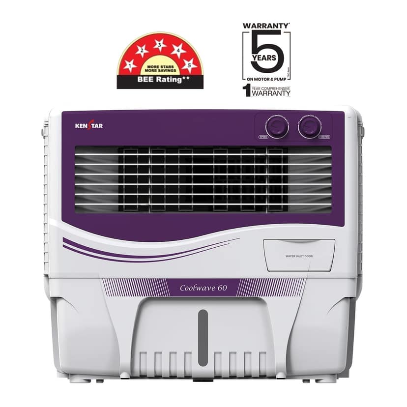 Kenstar Coolwave 60L Air Cooler with Wood Wool Cooling Media, Purple & White view 2