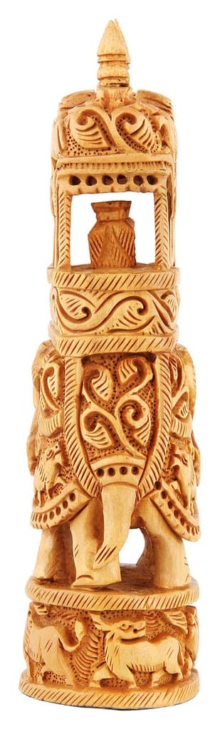 Poompuhar Sandal Wood Ambari Elephant Figurine (2 inch x 1.5 inch x 5 inch,Brown) view 2