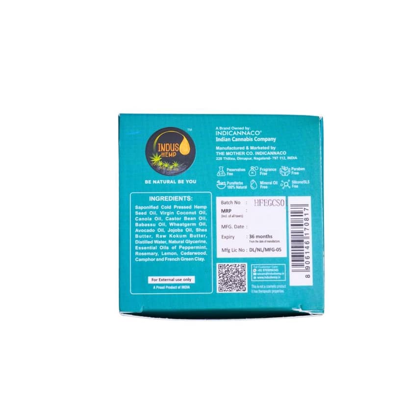 INDUS HEMP FRENCH EMERALD GREEN CLAY | LUXURY SHAMPOO BAR | HYDRATES & REJUVENATES NORMAL TO OILY HAIR| HANDMADE SOAP | 100G 3.52 oz view 2