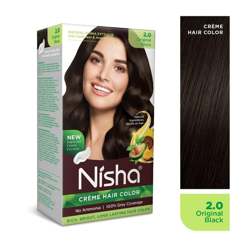 Nisha Creme Hair Color Original Black 60g Pack of 2, Permanent Hair Colour, No Ammonia, 100% Grey Coverage view 2
