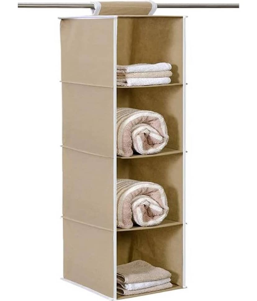 4 Shelf Closet Hanging Organizer,Wardrobe Organizer Clothes Storage Hanger for Family Closet Bedroom, Foldable and Universal Fit (Grey) view 2
