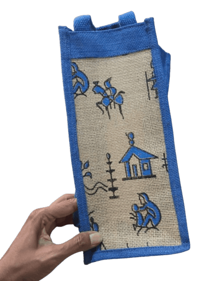 Blue Jute Wine Bottle Bag
