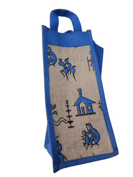 Blue Jute Wine Bottle Bag view 2