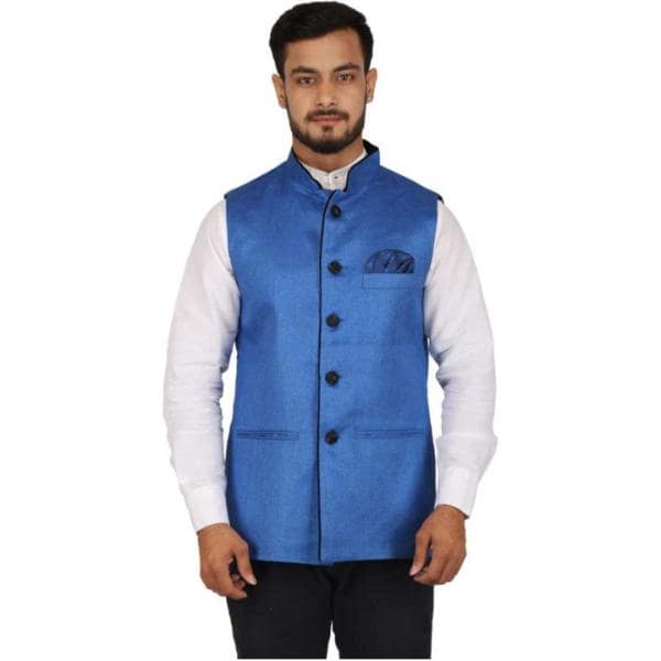Men's Stylish Plain Sleeveless Blue Jacket