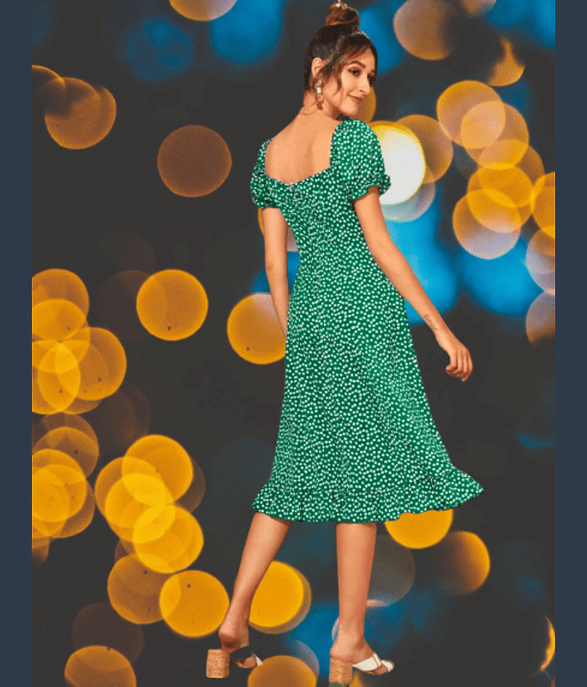 Dream Beauty Fashion Women Polyester Printed Fit & Flare Dress ( Green ) view 2