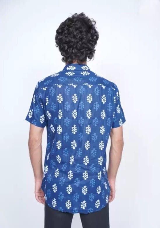 Blue Hand Block Printed Cotton Shirt for Men 1 SET( M,L,XL) view 2