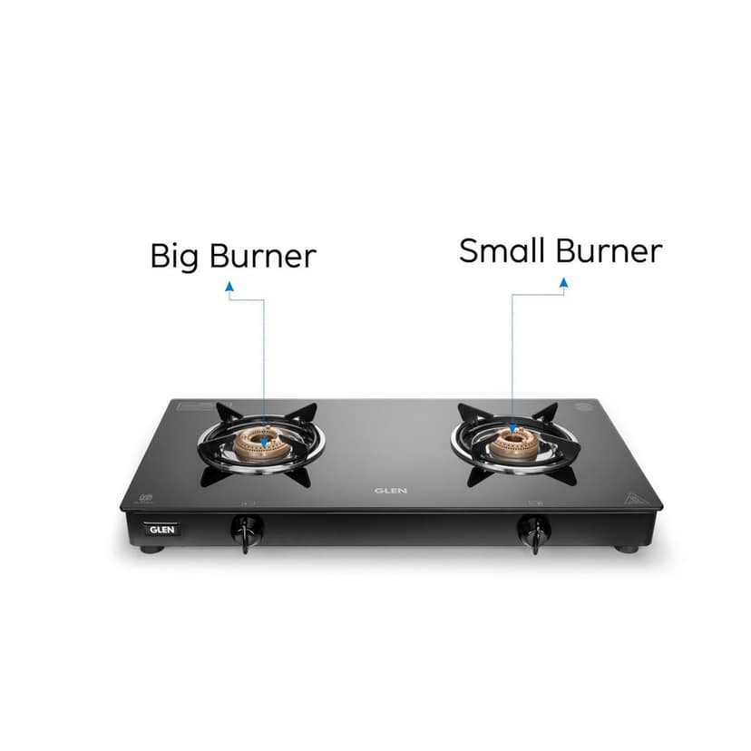 2 Burner Glass Gas Stove Jumbo with Brass Burner Black (CT1020GTJMBB) view 2