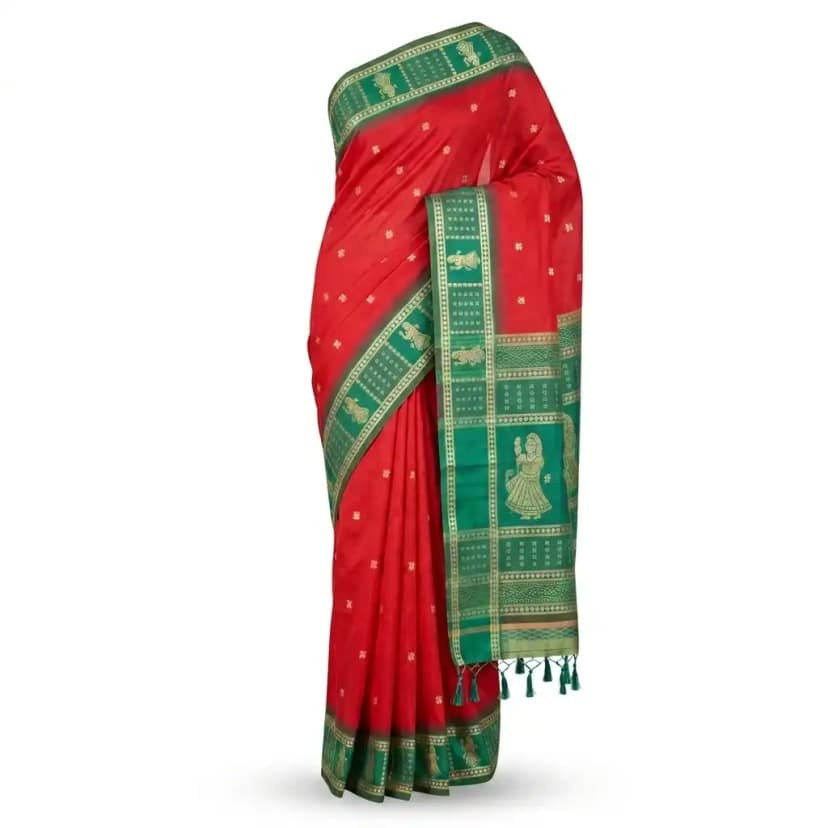 Sambalpuri Red Golden Heritage Ikat Handloom Saree