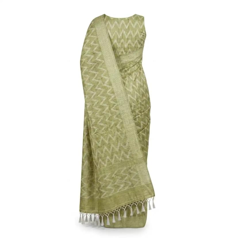 Olive Green Sambalpuri Saree view 2