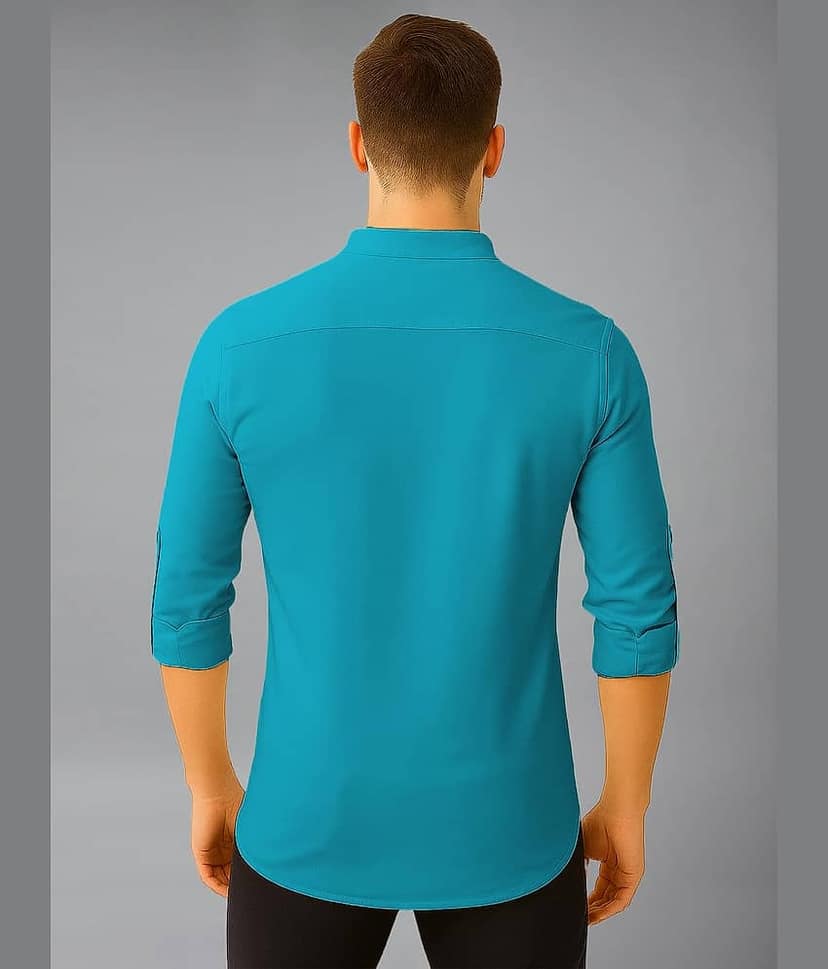 Vida Loca Cotton Blend Plain Shirt Style Kurta For Men ( Turquoise ) view 2