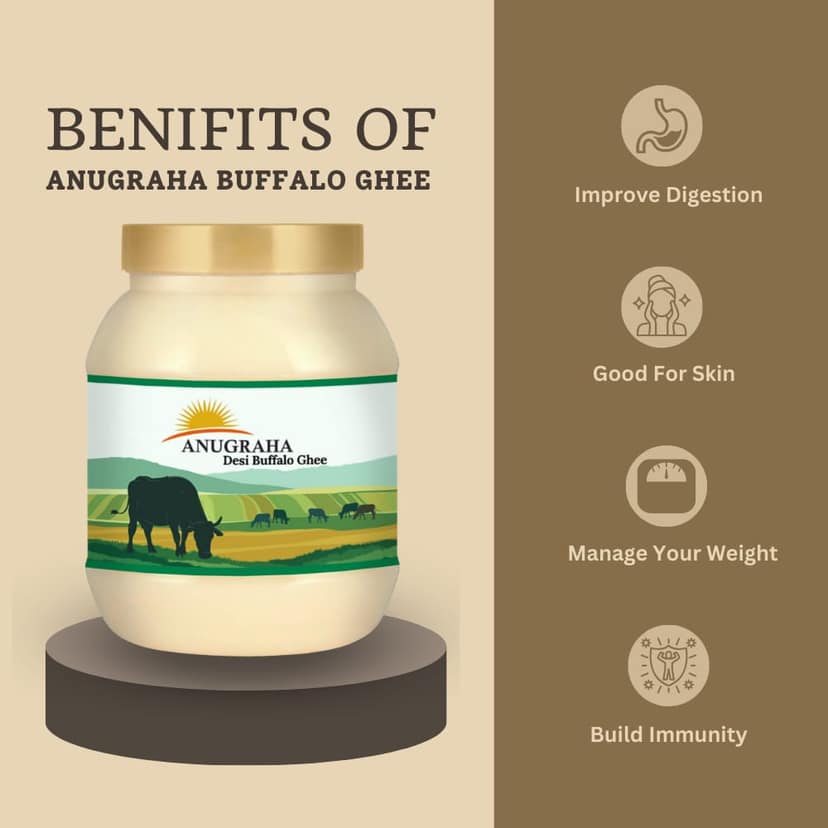Anugraha Organic Grass-Fed Buffalo Ghee | Pure Desi Bilona Ghee | Cultured Vedic Ghee | 100% Natural & Traditional Processed (500 ML Pack of 2) - 1 Liter view 2