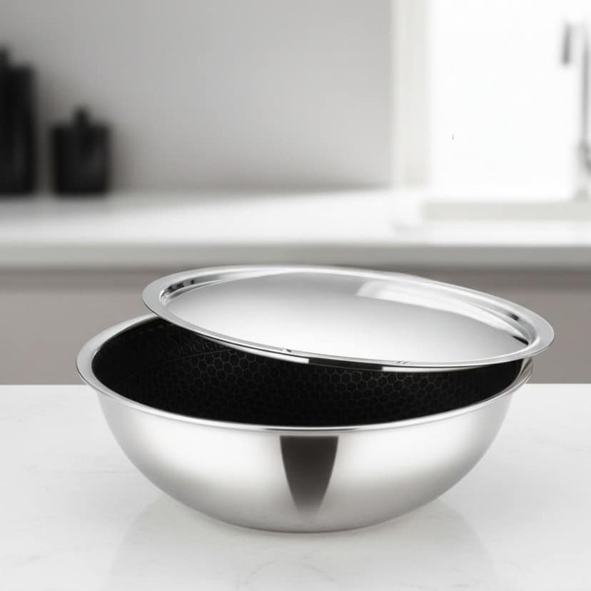 Triply Honeycomb Stainless Steel Tasla/Tasra with Stainless Steel Lid | 26cm / 2.5 Litre | Metal-Spoon Safe | Tri-Ply Fast & Even Heating view 2
