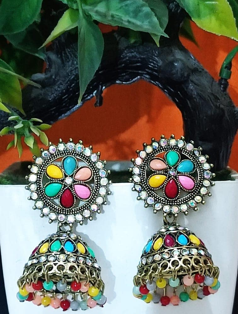 KD COLLECTIONS Traditional Ethnic Jhumka Earrings for Girls & Women - Multicolor view 2