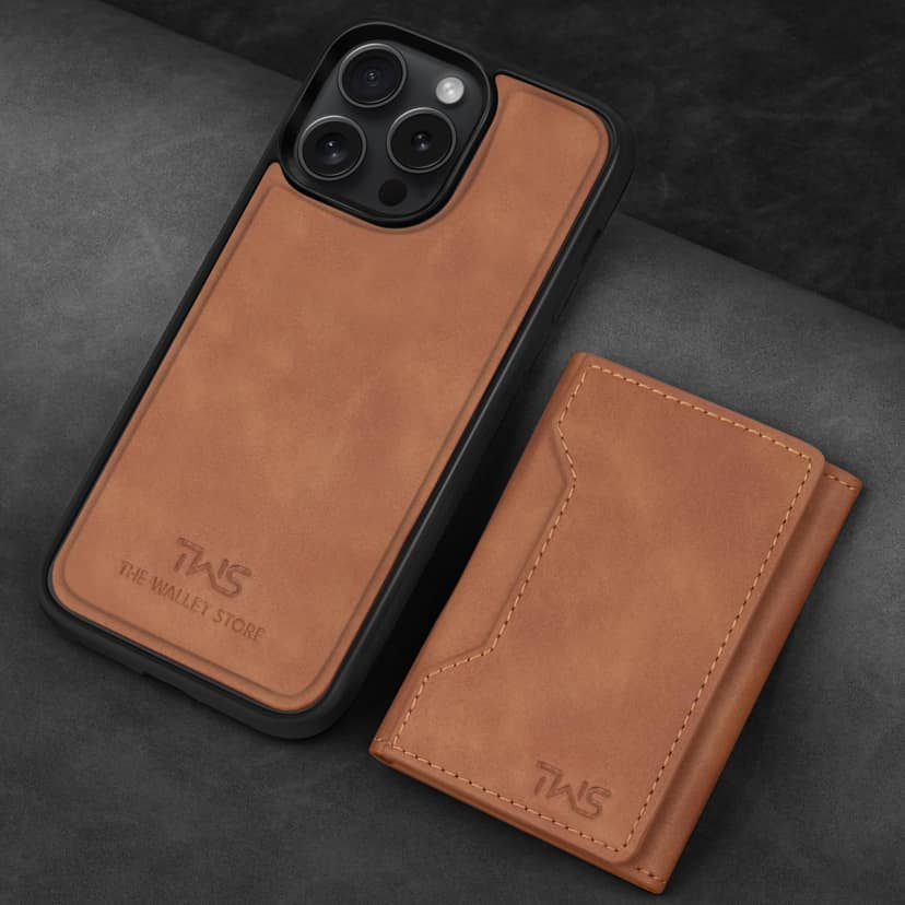 The Wallet Store Premium Leather iPhone Case Cover With Detachable Cardholder - Tan - iPhone 14 Pro view 2